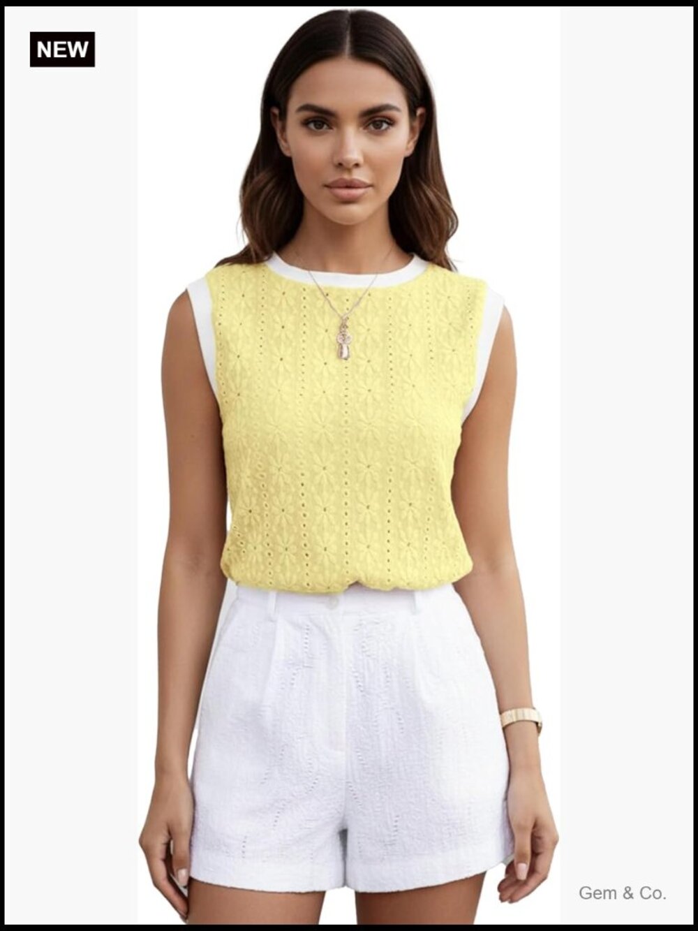 Women's Floral Eyelet Tank Top Sleeveless Summer Casual Lightweight Top